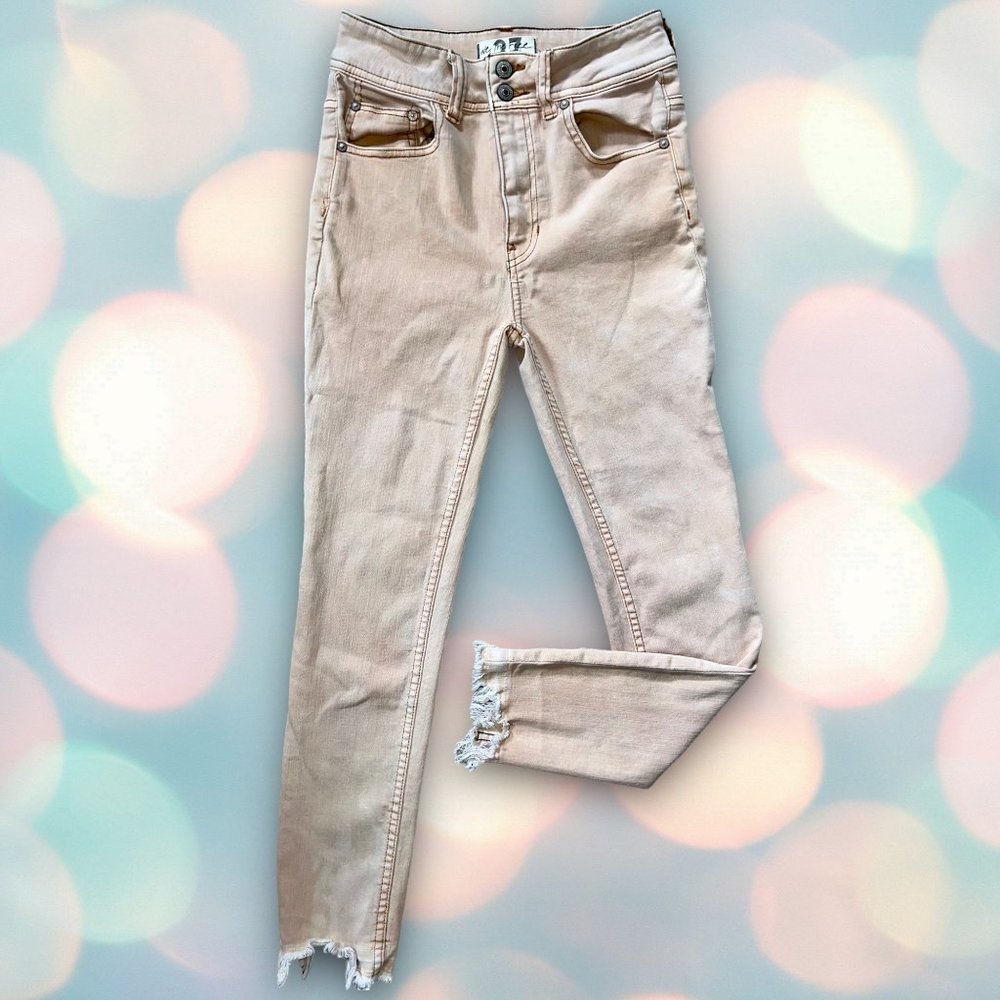 Free People “We The Free” Women’s Raw Hem Beige Cream Skinny Denim Jeans 27 - Picture 2 of 6